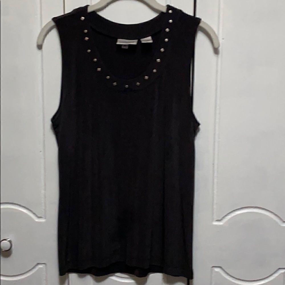 Chico’s Travelers black Tank embellished neck M